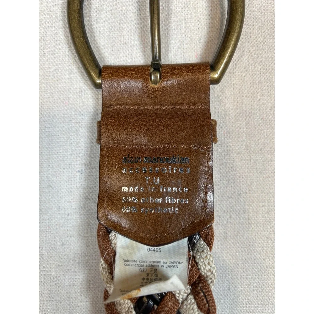 Alain Manoukian Vintage Braided Belt Made in France Brown Cream Black Woven Wide